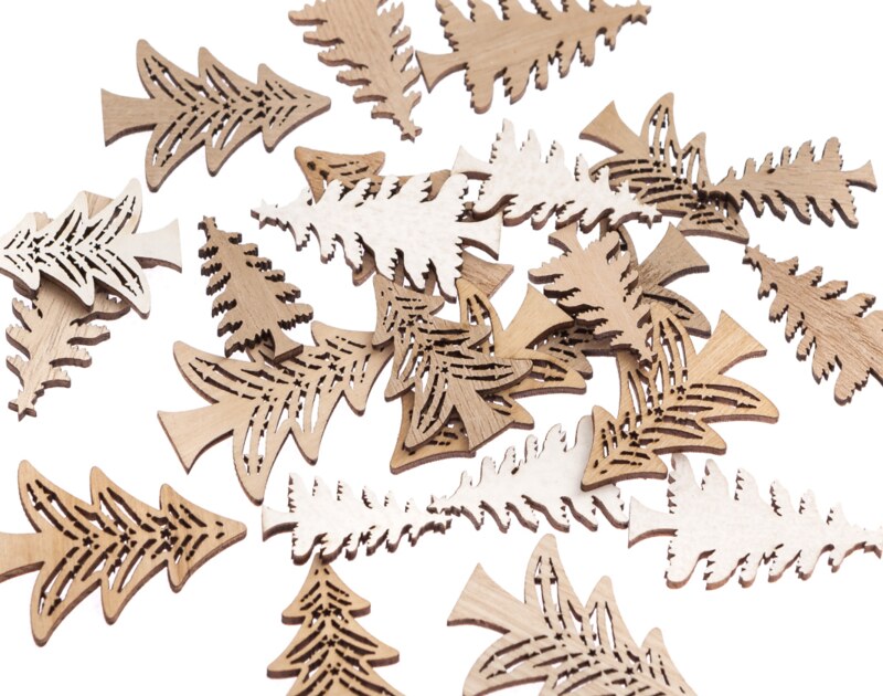 Dřevěné ozdoby - stromky - sada 24 ks