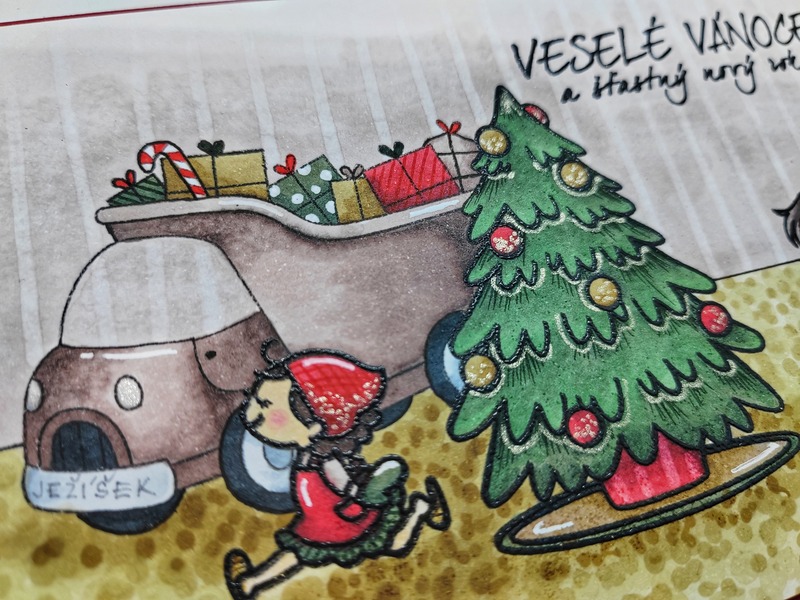 Přání ruční výroba - Vánoční stromek a děti - 1 ks