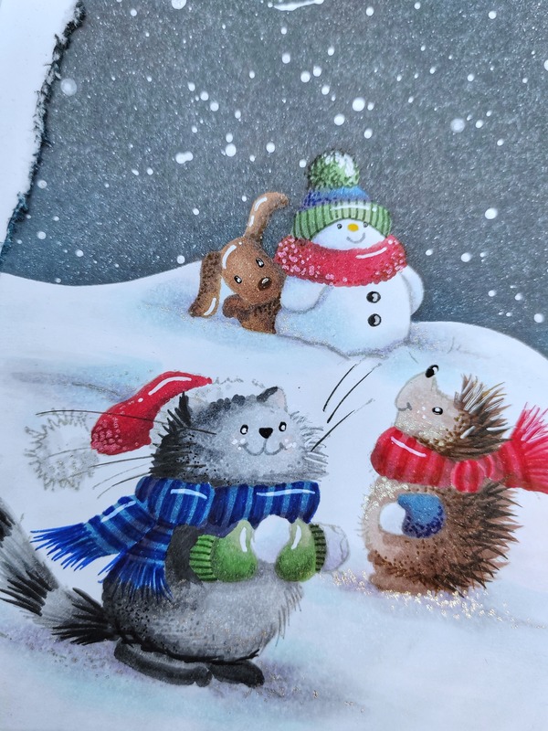 Přání ruční výroba - Noční zima - sněhové radovánky 2