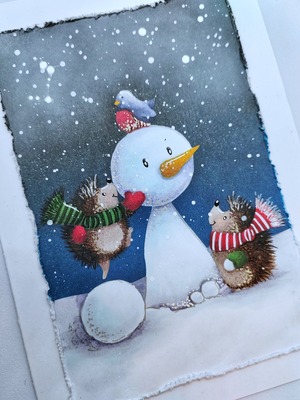 Přání ruční výroba - Noční zima - sněhové radovánky 3 - 1 ks