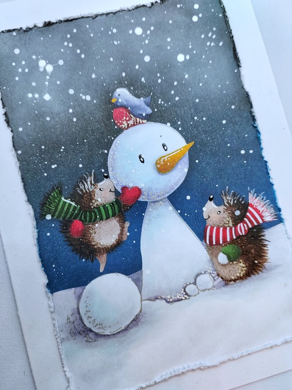 Přání ruční výroba - Noční zima - sněhové radovánky 3 - 1 ks