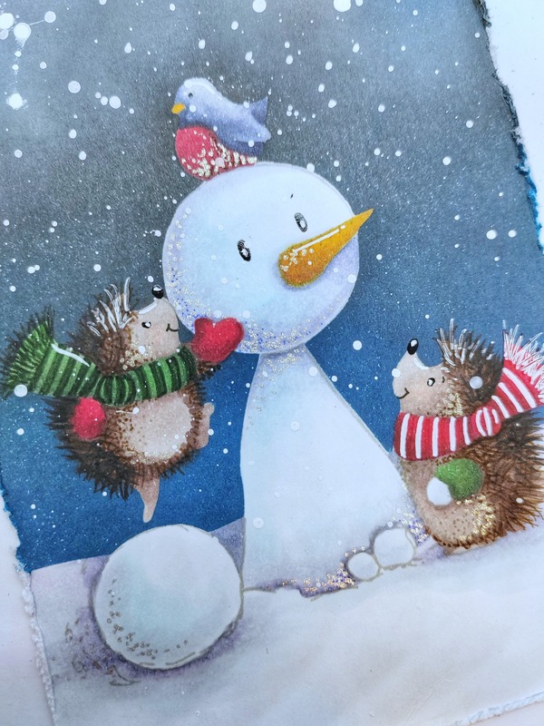 Přání ruční výroba - Noční zima - sněhové radovánky 3 - 1 ks