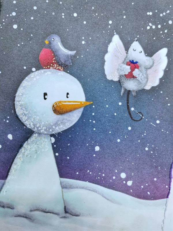 Přání ruční výroba - Noční zima - sněhové radovánky 4 - 1 ks