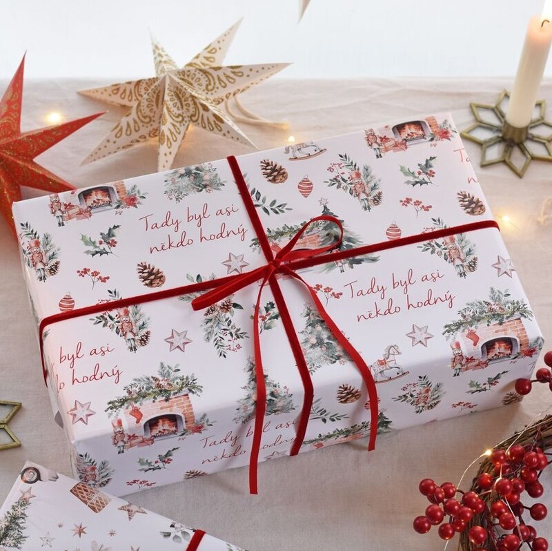 Vánoční balicí papír 70 x 100 cm - 100 g/m2 - Vánoce u krbu - 1 arch