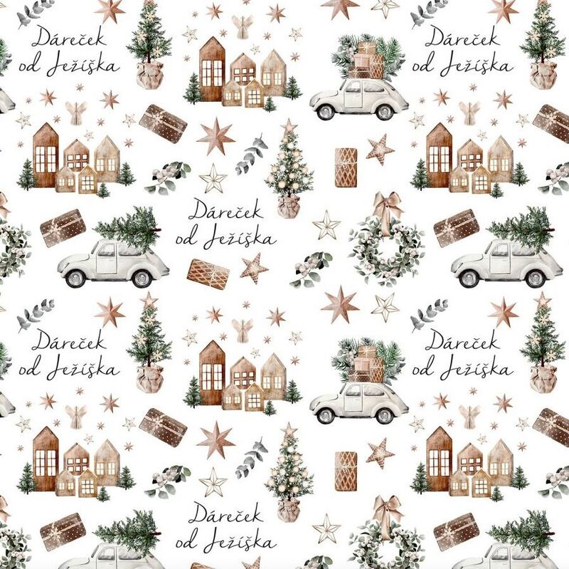 Vánoční balicí papír 70 x 100 cm - 100 g/m2 - Dáreček od Ježíška