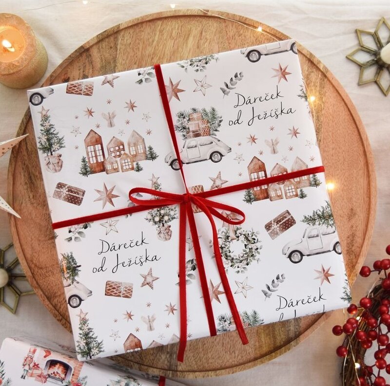 Vánoční balicí papír 70 x 100 cm - 100 g/m2 - Dáreček od Ježíška