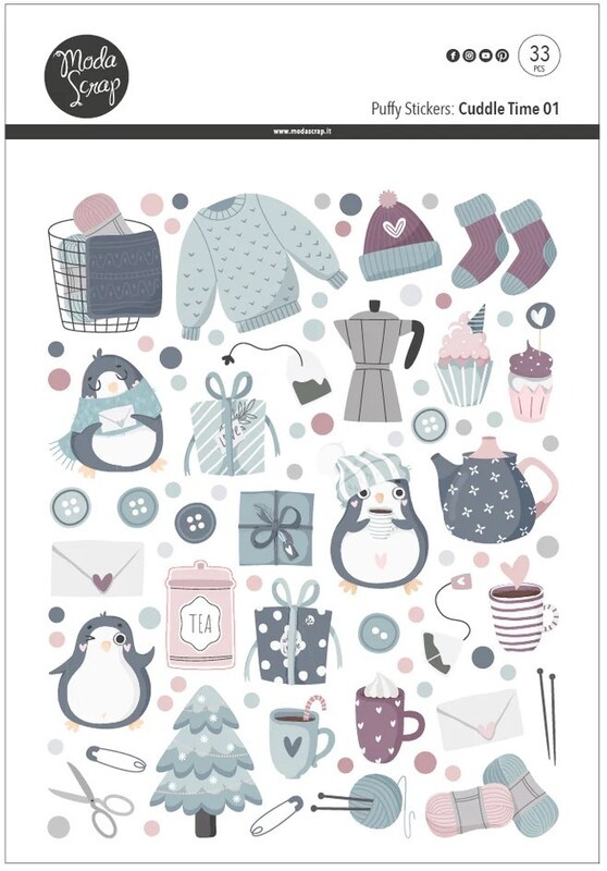 Nálepky MODA SCRAP - Puffy Cuddle Time - balení 33 ks