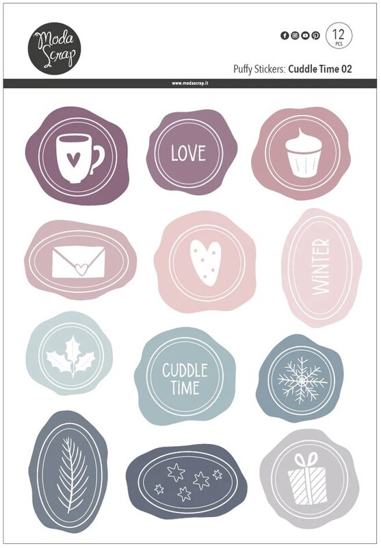 Nálepky MODA SCRAP - Puffy Cuddle Time "Pečetě" - balení 12 ks