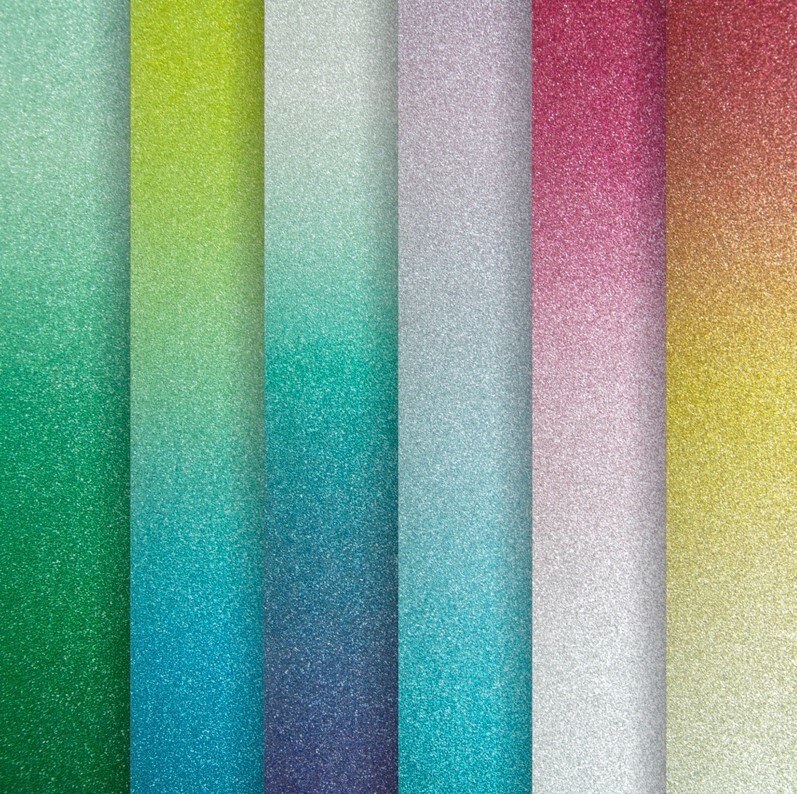 Třpytivé ombre barevné papíry A4 - sada 6 ks