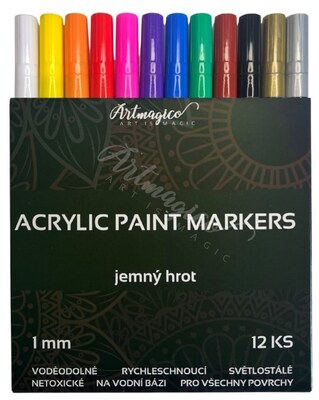 Akrylové popisovače s jemným hrotem 1 mm - 12 barev - sada 12 ks Akrylové popisovače s jemným hrotem 1 mm - 12 barev - sada 12 ks