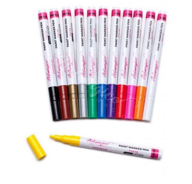 Akrylové popisovače s jemným hrotem 1 mm - 12 barev - sada 12 ks