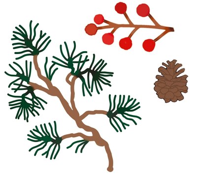 Vyřezávací šablony dpCraft - borovicová větvička se šiškou - sada 3 ks