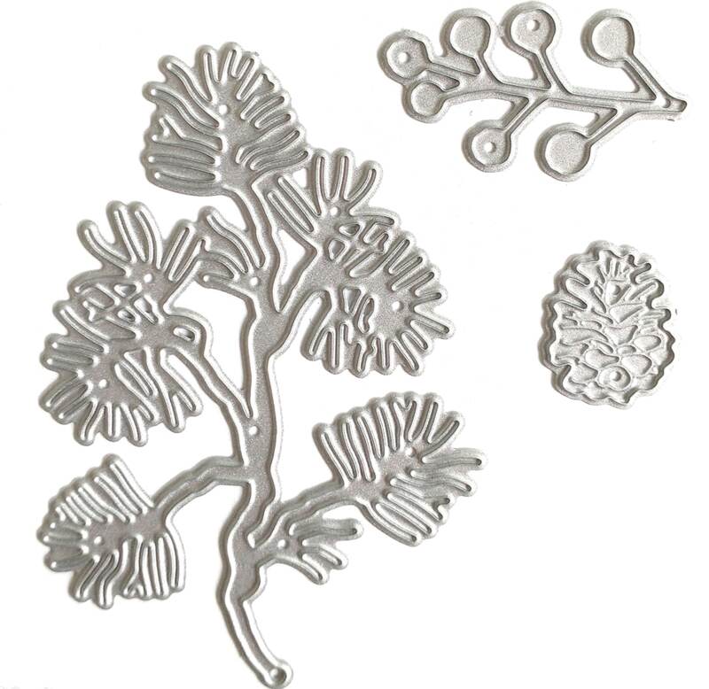 Vyřezávací šablony dpCraft - borovicová větvička se šiškou - sada 3 ks