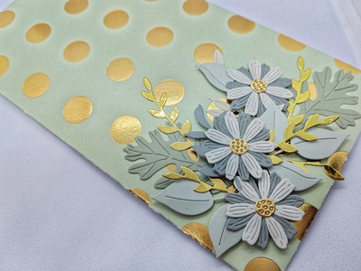 Dárková obálka - Květiny - mentolovo-zlatá - 1 ks