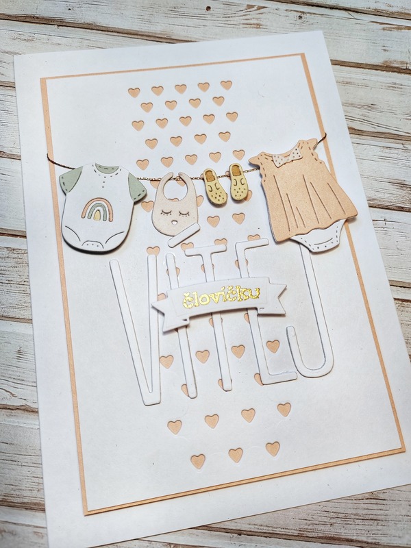 Přání ruční výroba - Vítej človíčku - holčička - 1 ks