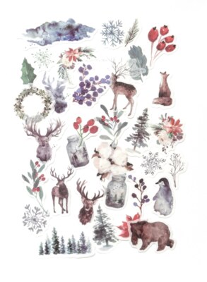 Průsvitné samolepky "Zimní les" - sada 40 ks