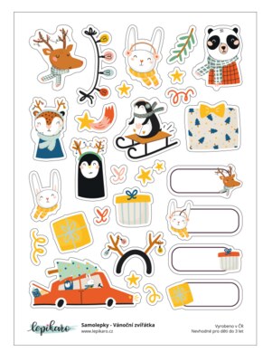Samolepky LEPIKARO - Vánoční zvířátka - 1 arch
