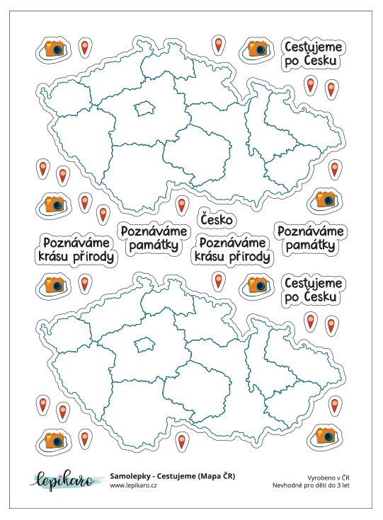 Samolepky LEPIKARO - Cestujeme (mapa ČR)