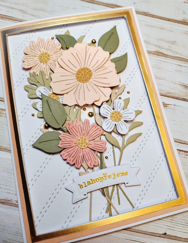 Přání ruční výroba - Květiny - rámeček na magnet - 1 ks