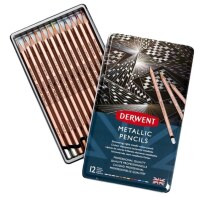 Metalické pastelky DERWENT v kovové krabičce - sada 12 ks
