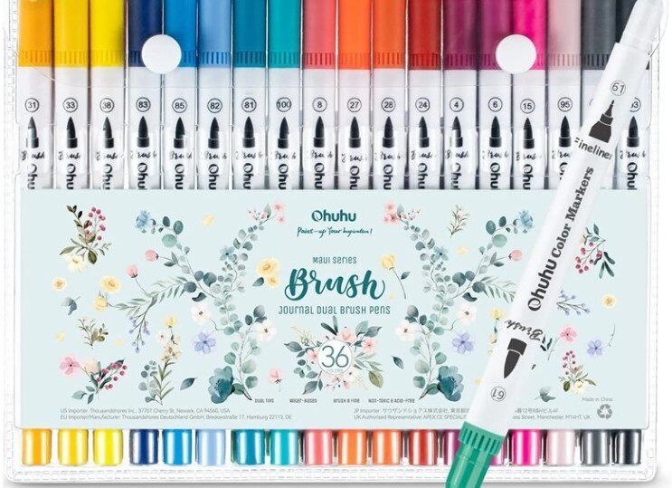Akvarelové fixy se dvěma hroty OHUHU - sada 36 ks