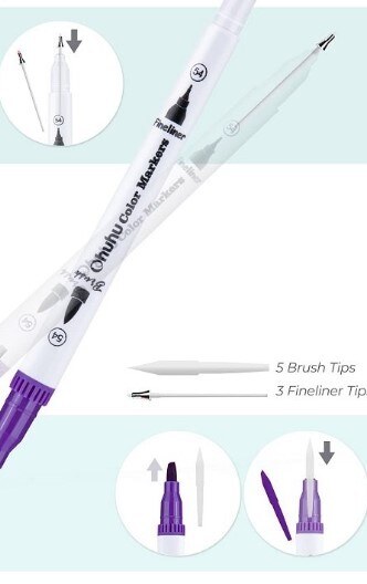 Akvarelové fixy se dvěma hroty OHUHU - sada 36 ks