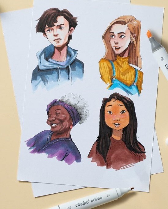 Alkoholové fixy se dvěma hroty OHUHU - barvy pleti - sada 24 ks