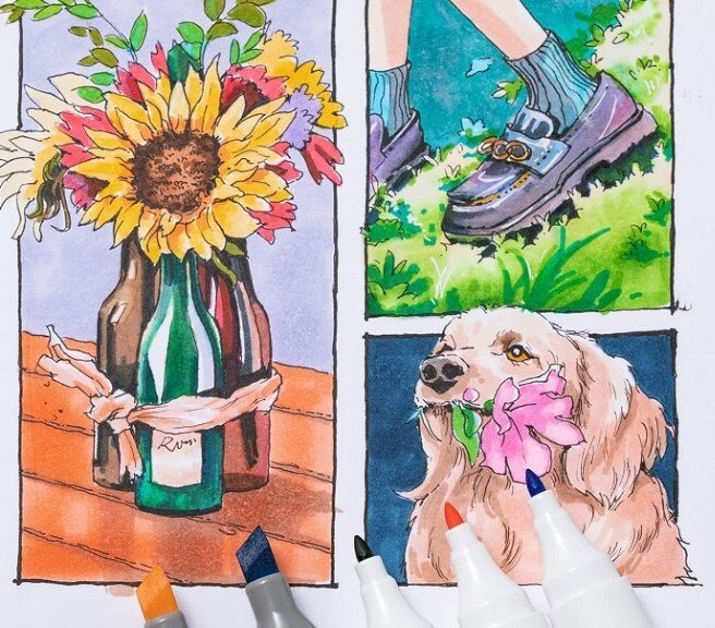 Alkoholové fixy se dvěma hroty OHUHU 24 ks - základní tóny - sada 24 ks