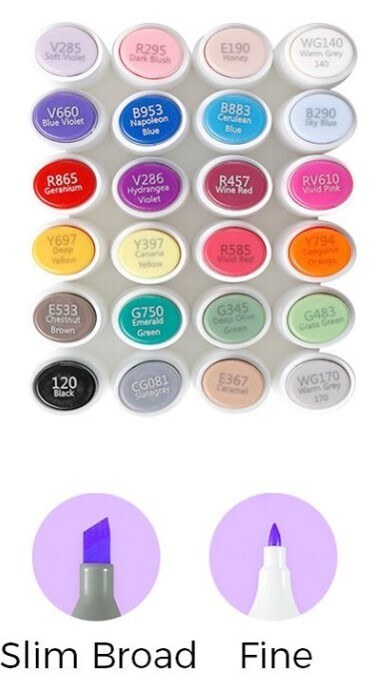 Alkoholové fixy se dvěma hroty OHUHU 24 ks - základní tóny - sada 24 ks