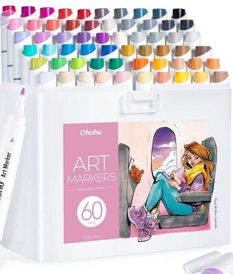 Alkoholové fixy se dvěma hroty OHUHU - ilustrace - sada 60 ks