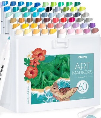 Alkoholové fixy se dvěma hroty OHUHU - krajina - sada 60 ks