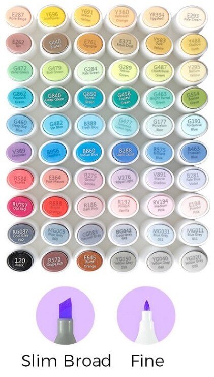 Alkoholové fixy se dvěma hroty OHUHU - krajina - sada 60 ks