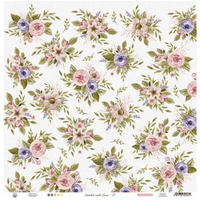 Potištěný papír 12x12" P13 Stitched with love 01 - 1 list