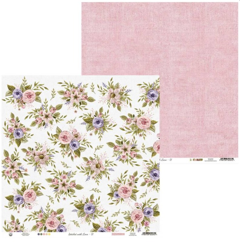 Potištěný papír 12x12" P13 Stitched with love 01 - 1 list