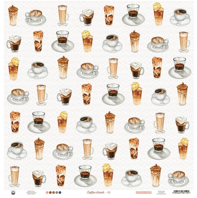 Potištěný papír 12x12" P13 Coffee break 01 - 1 list