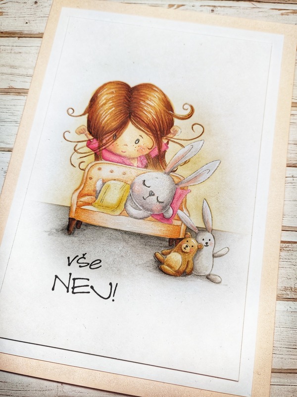 Přání ruční výroba - Holčička a zajíček - 1 ks