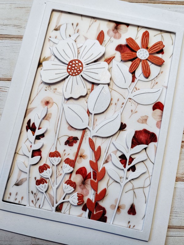 Přání ruční výroba - Květiny bílo-skořicové