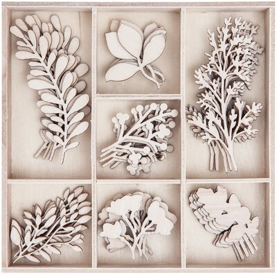 Dřevěné ozdoby - lístky a větvičky - sada 35 ks