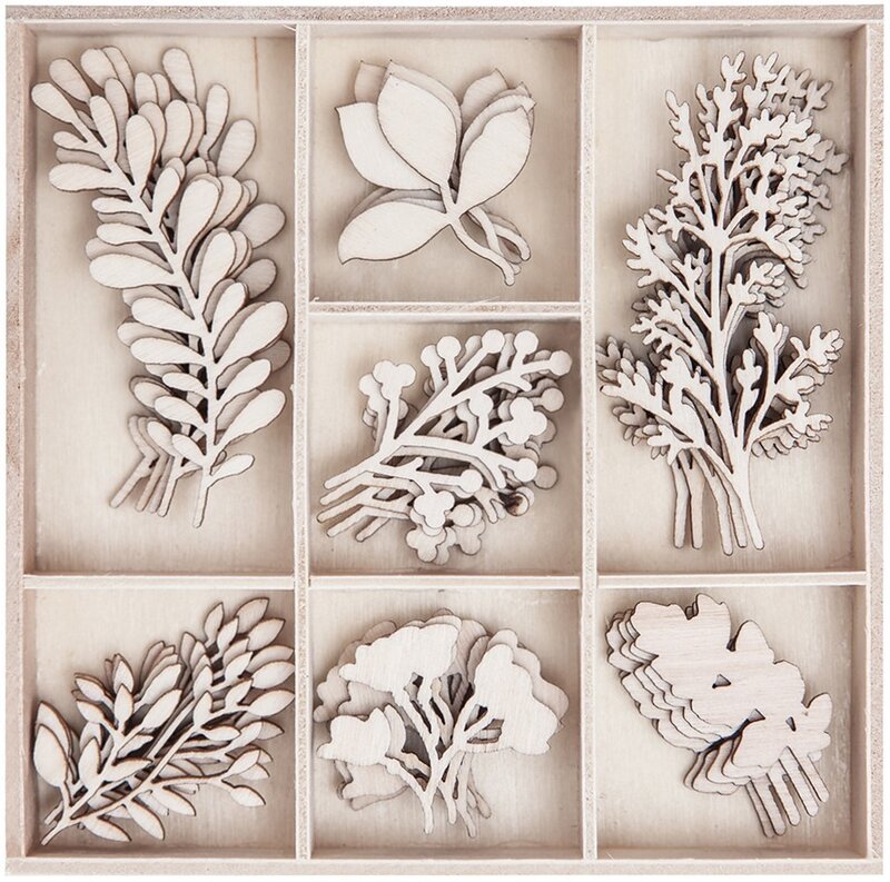 Dřevěné ozdoby - lístky a větvičky - sada 35 ks