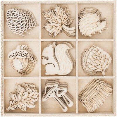 Dřevěné ozdoby - podzimní motivy - sada 45 ks