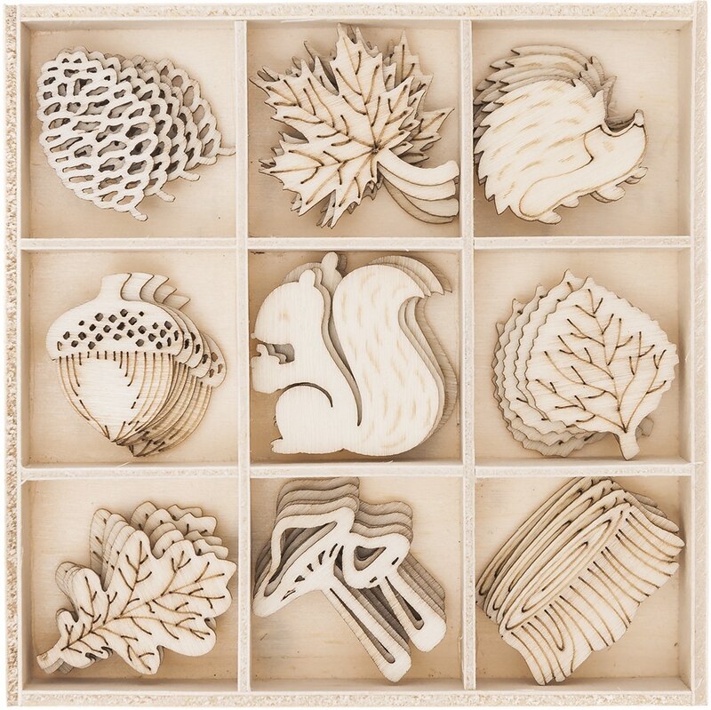 Dřevěné ozdoby - podzimní motivy - sada 45 ks