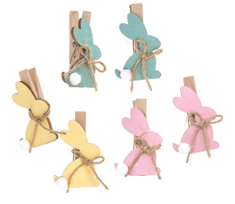 Dřevěné ozdoby - kolíčky s králíčky - sada 6 ks