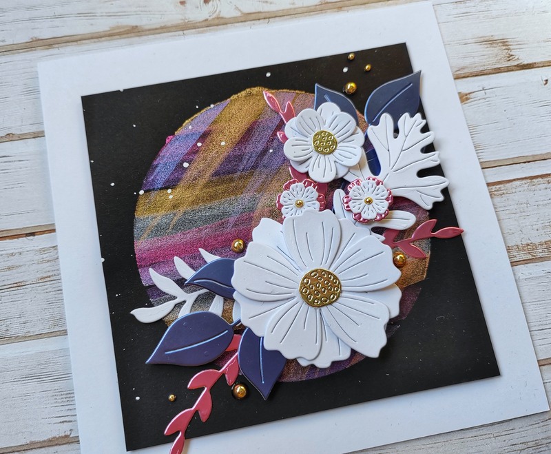 Přání ruční výroba - Květiny - metalické 2 - 1 ks