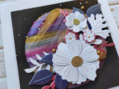 Přání ruční výroba - Květiny - metalické 2 - 1 ks