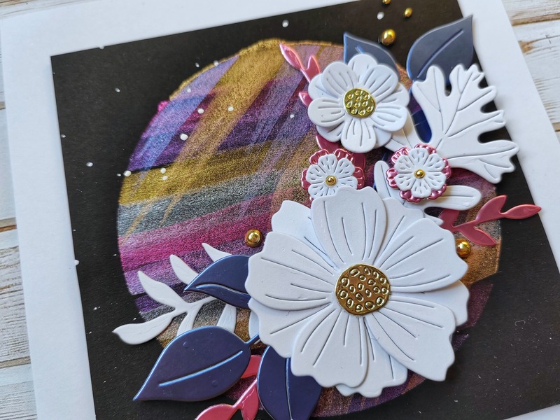 Přání ruční výroba - Květiny - metalické 2 - 1 ks