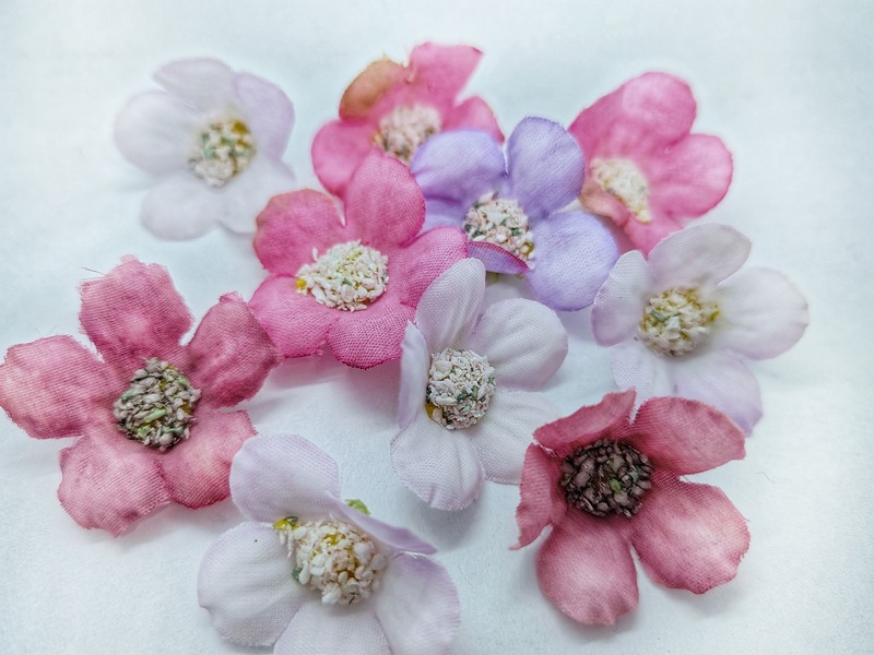 Látkové květiny - růžovo-fialkové - balení 10 ks