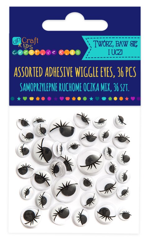 Pohyblivé oči s řasami samolepicí - sada 36 ks