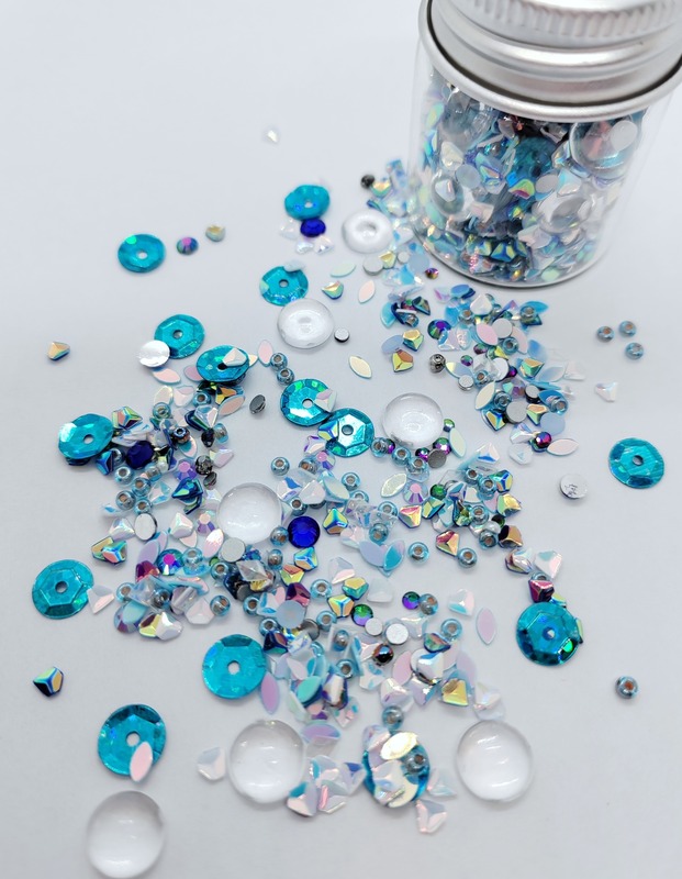 Sada flitrů a glitrů 10 g - tyrkys s průhlednými kamínky - balení 10 g