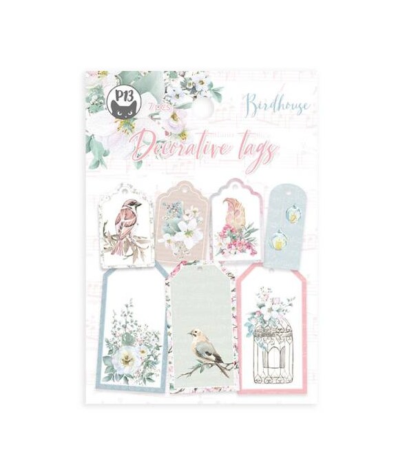 Dekorativní visačky P13 - Birdhouse - sada 7 ks
