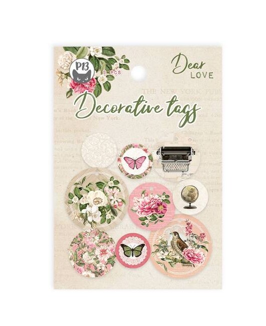 Dekorativní visačky kulaté P13 - Dear Love - sada 9 ks